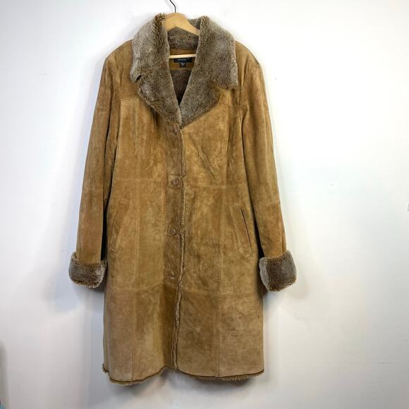 Bernardo Long Length Suede Leather faux Shearling Warm Winter Coat womens XL - Picture 1 of 13